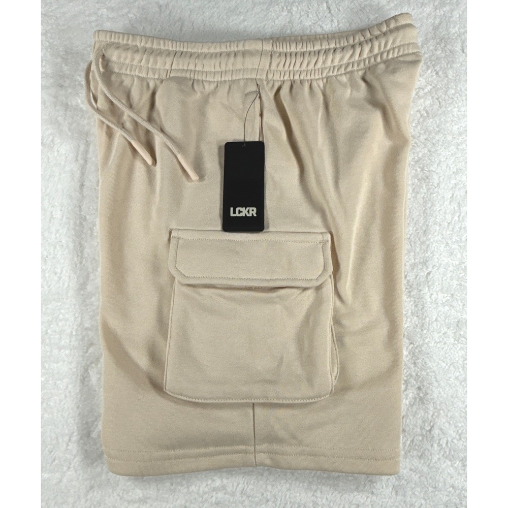 LCKR Boys Small 8-10 Tan Cargo Sweat Shorts Elastic Waist Drawstring Pockets NWT